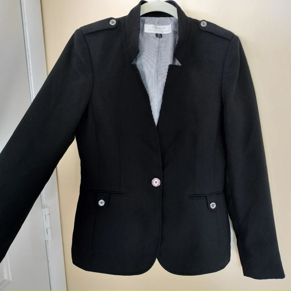 Tahari Arthur S Levine black lined jacket blazer 4 Office Professional Career